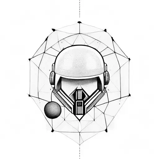 Incorporate A Military Helmet And A Sports Ball In A Unique And Abstract Blackwork Design