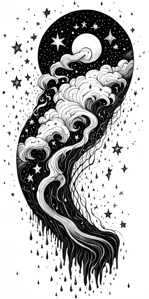 Parallel Universe With Rain And Stars Falling