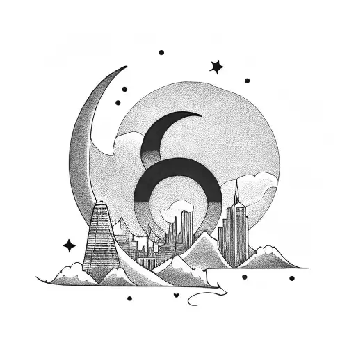 Crescent Moon With City Skyline