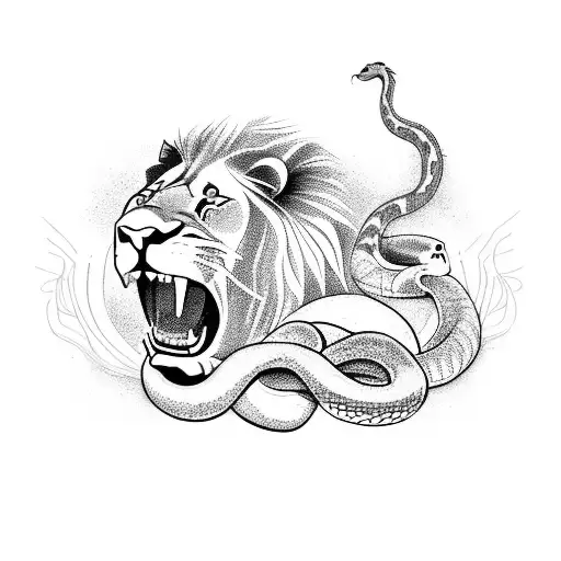 A Lion And A Snake Playing A Video Game Together