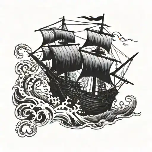 A Kraken Destroying A Pirate Ship In The Ocean From A Right Side View