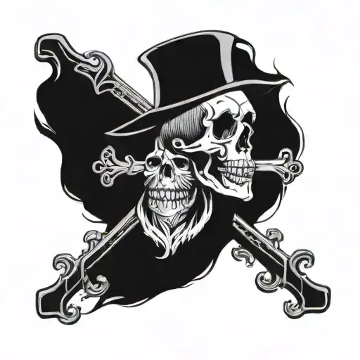Cross Bones With A Skull In The Middle With A Long White Mustache