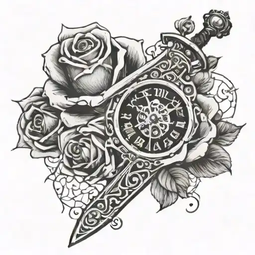 Lady Law Excalibur Sword Clock Rose Intertwined
