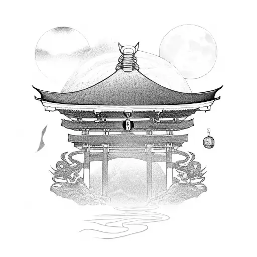 A Snake Wrapped Around A Japanese Torii Gate With A Moonlit Sky