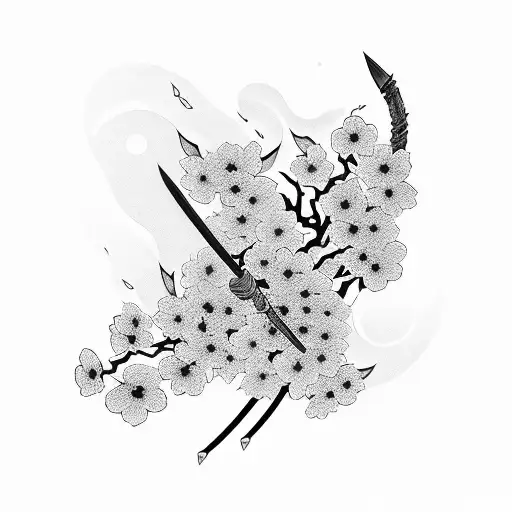 Katana With Cherry Blossoms And Fire