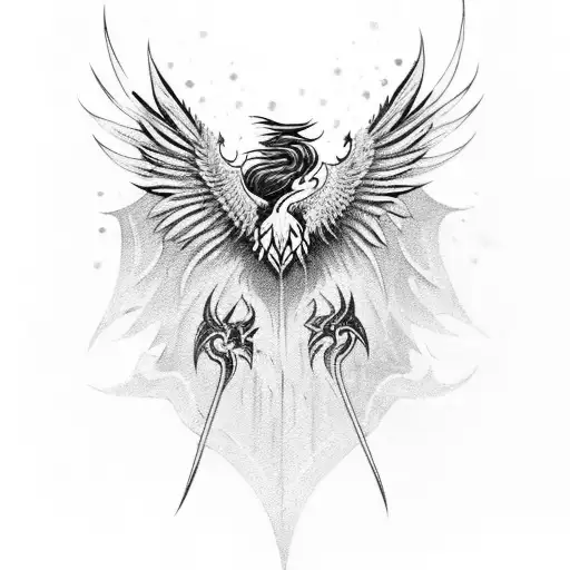 A Fierce Phoenix Rising From The Ashes With Valorant Weapons Incorporated Into Its Wings