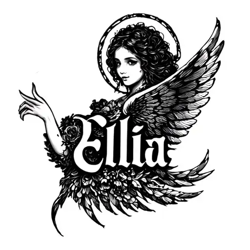 Word Ella With A Halo And Wings Spread