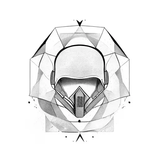 Incorporate A Military Helmet And A Sports Ball In A Unique And Abstract Blackwork Design