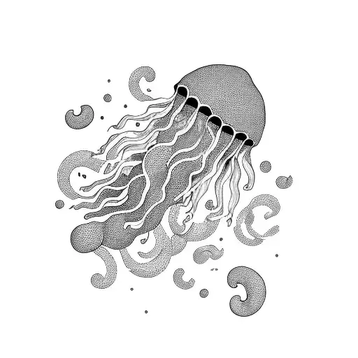 A Surreal Scene Of A Traveler Exploring A Floating World Filled With Jellyfish And Koi Fish