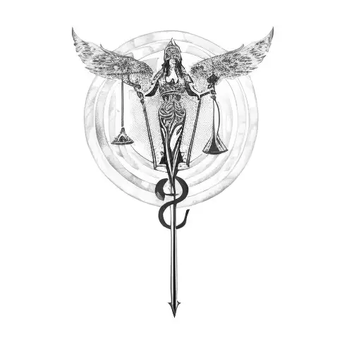 A Woman Holding A Sword And Scales