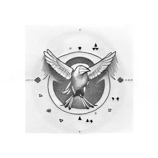 A Blackwork Tattoo Of A Crow Perched On A Ouija Board Planchette