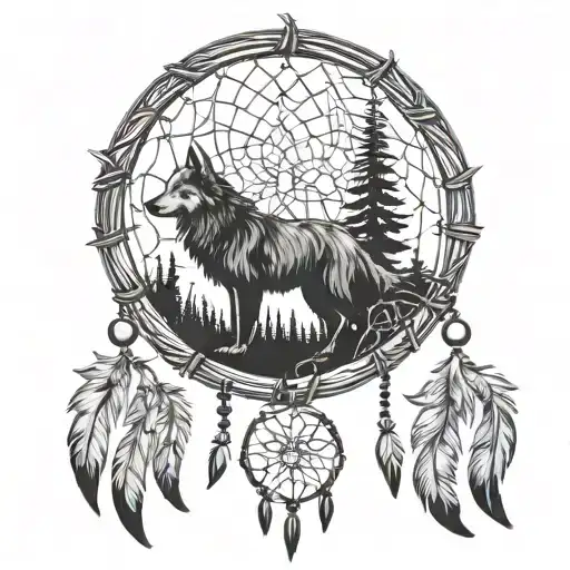 Dreamcatcher With Wolf Howling