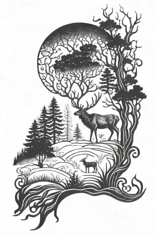 Forest Scene Stag Walking Through A Dense