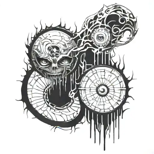 Line Going Vertically On The Shin Ending On The Thigh With Eyeballs And Blood Formed Into The Line