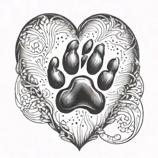 Heart With Realistic Dog Paw Print