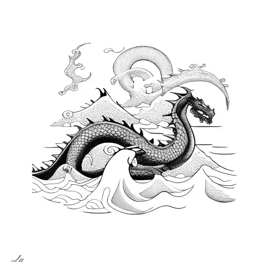 Waves With Dragon In Background