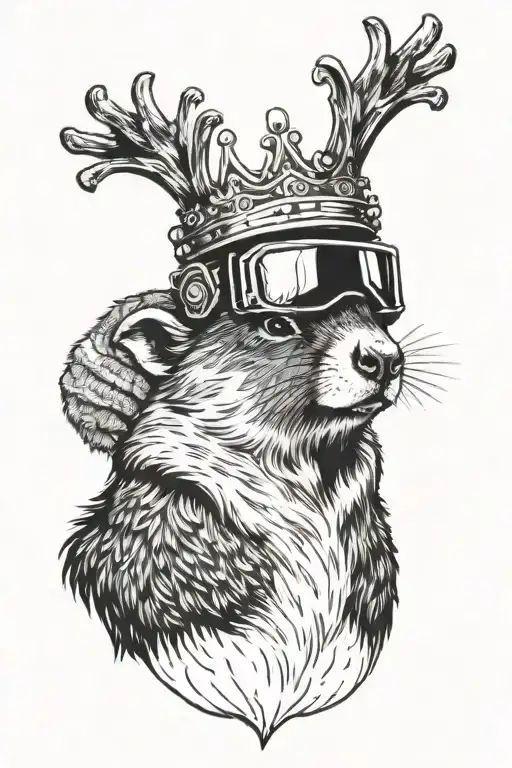 Cross Eye Marmot Hands Up Holding Snowboard With A Crown On Her Head