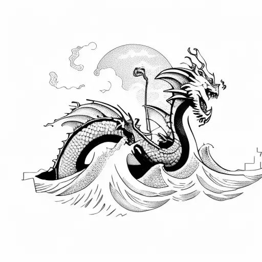 Waves With Dragon In Background