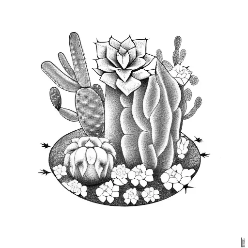 Western Horse Shoe With Cacti And Flowers