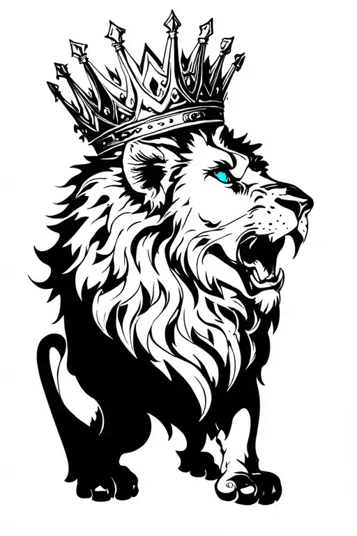 Lion Roaring With Blue Eyes Wearing A Crown Of Thrones