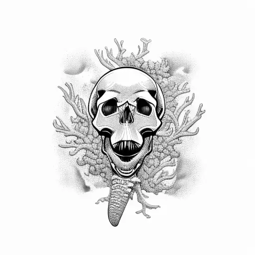 A Skull Emerging From The Depths Of The Sea Surrounded By Vibrant Coral Reefs