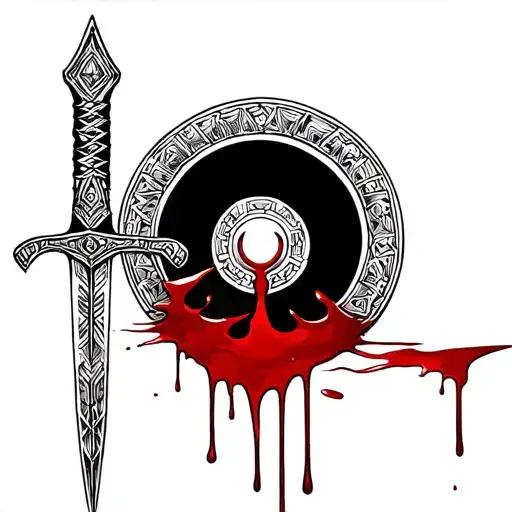 Aztec Sword With Blood Spilling Down Sword