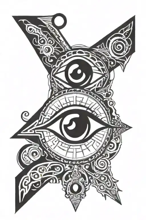 An Evil Eye Design Incorporating The Number 7 And Egyptian Hieroglyphics