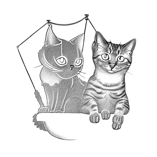 A Tattoo Of A Silhouette Of A Cat And A Girl Sitting On A Swing
