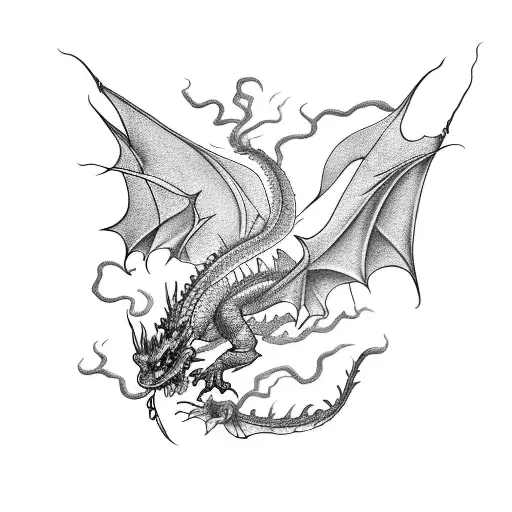 Flying Dragon With Flourishes Tattoo