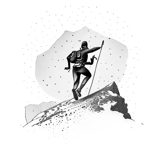 A Silhouette Of A Marathon Runner Conquering A Mountain Peak