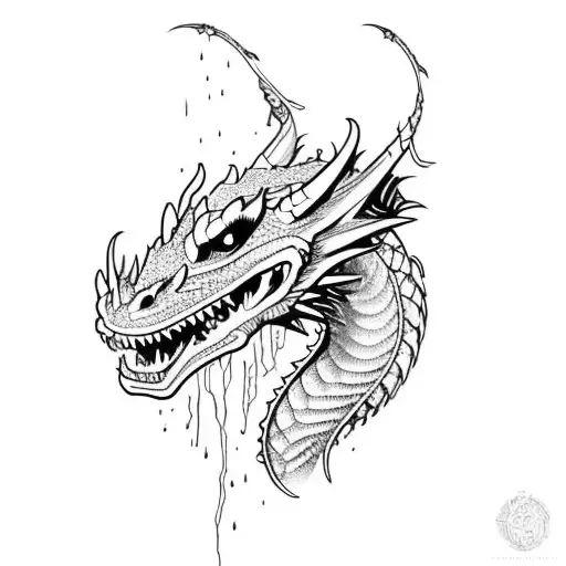 A Dragon Head Coming Out The Skin Making Blood Drip From The Back Tattoo