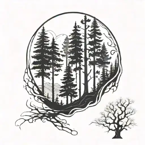 Blackwork Tattoo Forest Moon