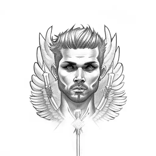 Male Angel Front View Shot From Back With Arrows