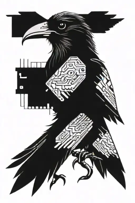 A Futuristic Crow With Circuit Board Wings