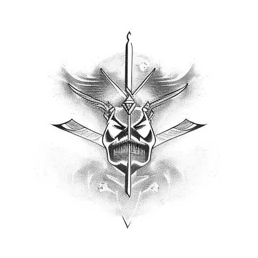 A Blackwork Tattoo Of A Motorcycle With A Sword As The Handlebar