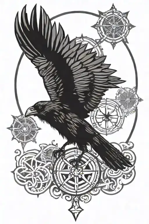 Crow On A Vegvisir Symbol