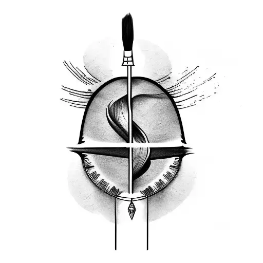 Abstract Representation Of A Paintbrush And Pencil Intertwined