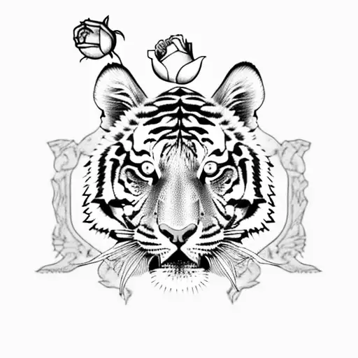 Tiger With Rose On Mouth