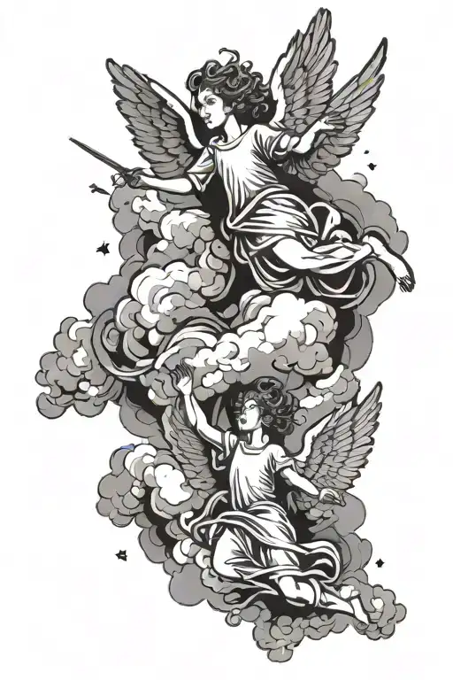 Two Falling Angel With Clouds In The Background