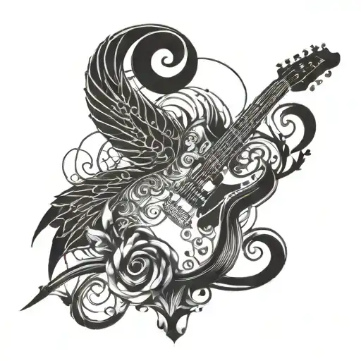 A Queer-themed Tattoo With A Music Motif In Blackwork Style