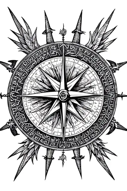 Greek Mythology Compass Fine Line Tattoo Design