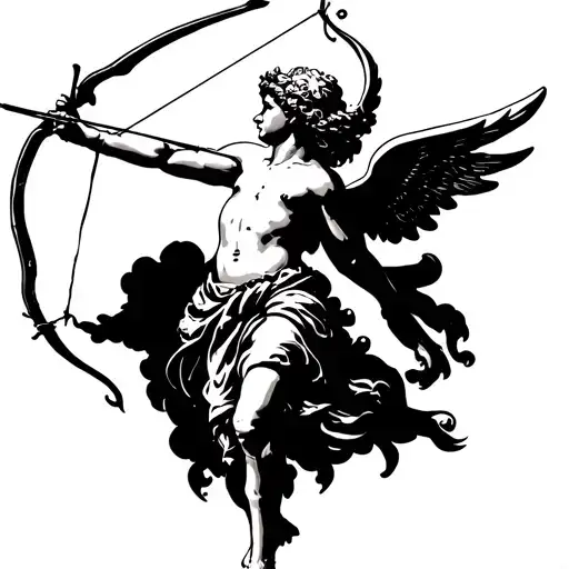 Cupid With A Strung Bow Pulling An Arrow Aiming At The Sky