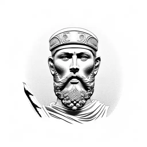 Sideview Of A Bearded Roman Soldier Statue