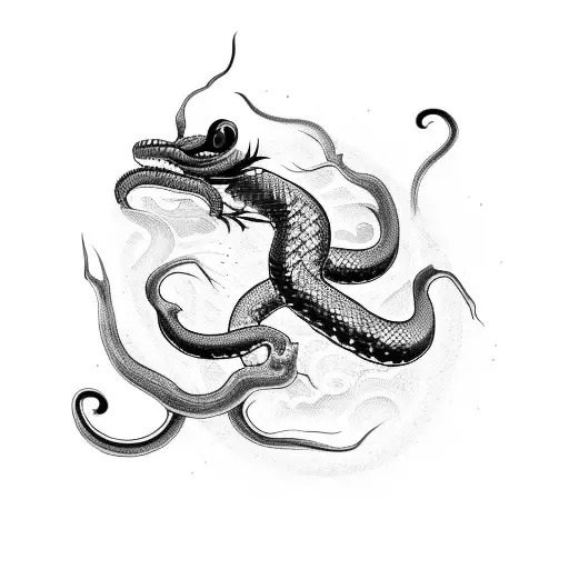 Chinese Black Snake With Mad Eyes On It's Body