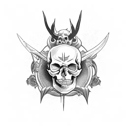 Skull With Devil Horns Playing Electric Guitar