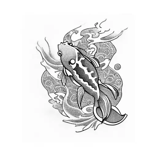 A Blackwork Tattoo Of A Japanese Koi Fish Playing A Grand Piano
