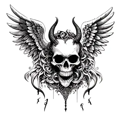 Angel And Devil Skull