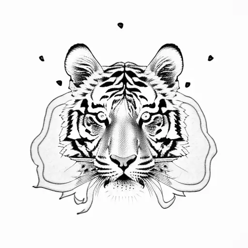 Tiger With Rose On Mouth