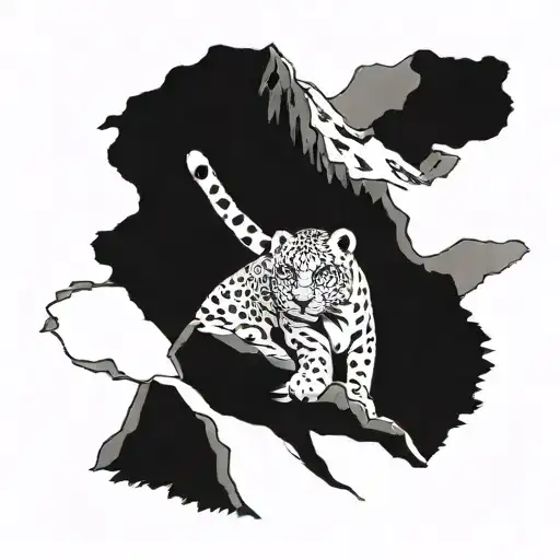 A Snow Leopard Climbing A Mountain Peak