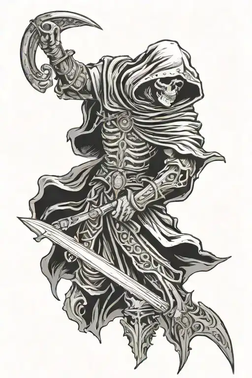 Half Grim Reaper Half Roman Soldier Standing